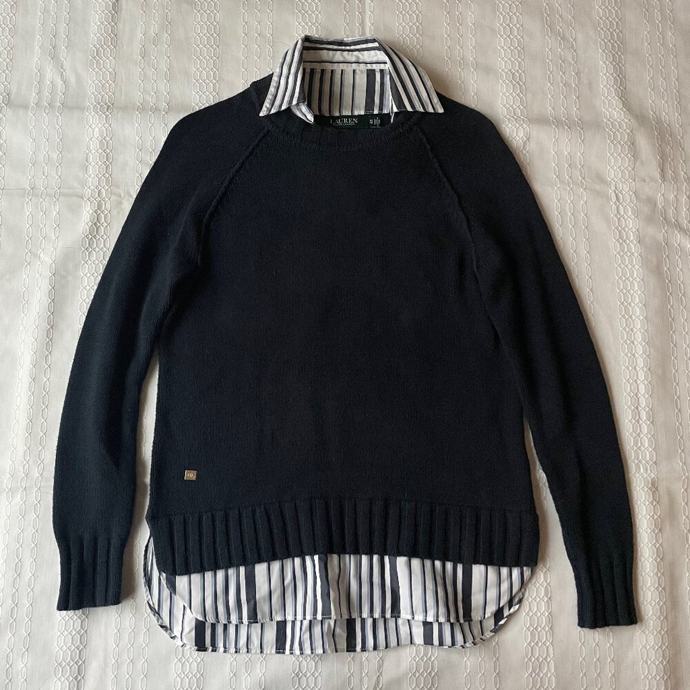 Lauren Ralph Lauren Preppy Sweater Stripe Shirt Navy